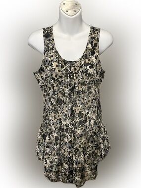 Maurices Olive and Black Floral Button-Front Peplum Tank